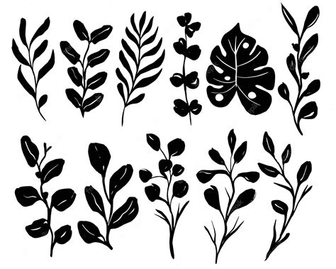 flower leaves clipart black and white